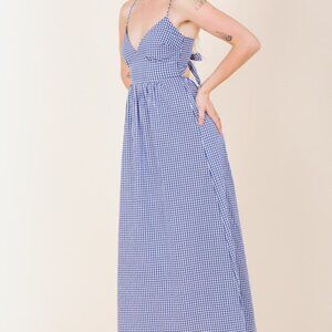 Last 1! NWT Blue and White Gingham Back Tie Maxi Dress